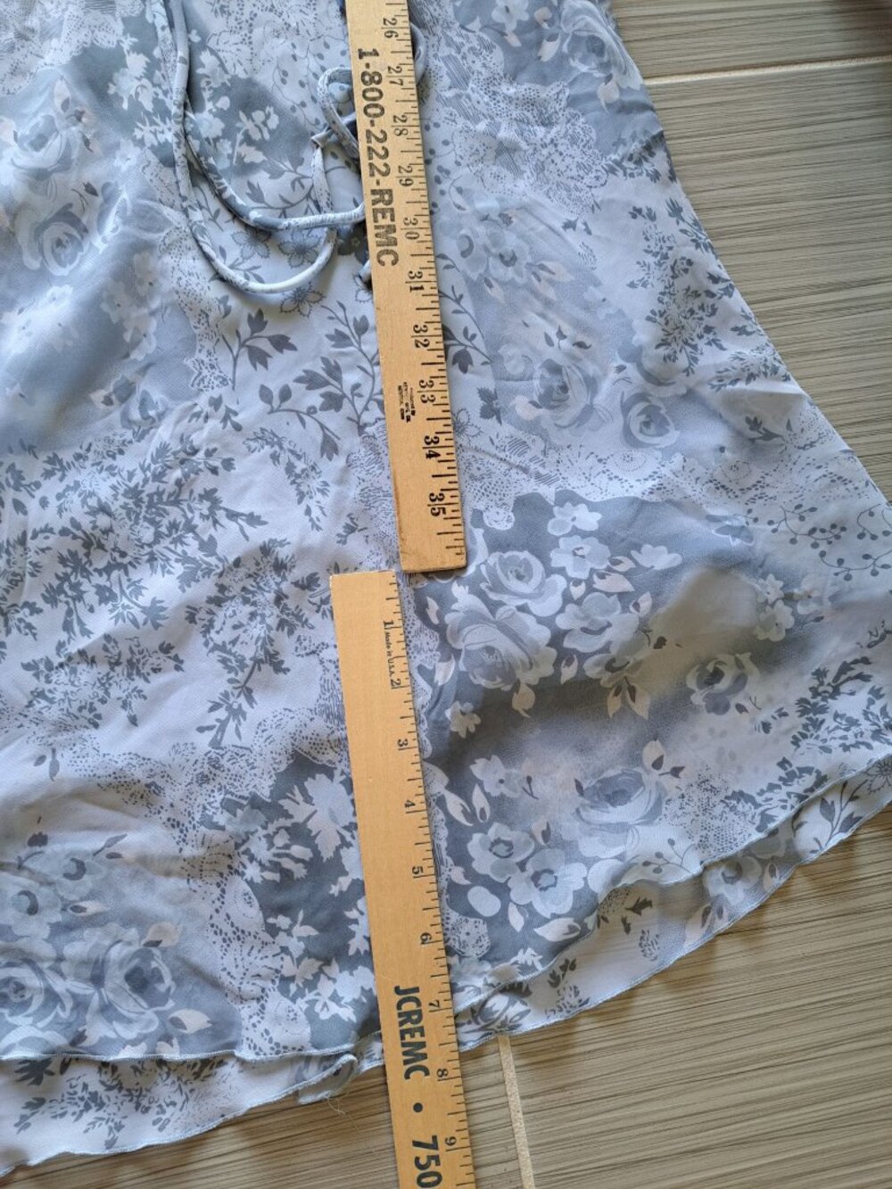 Vtg 90's Babydoll Slate Blue Midi Dress V-Neck Flutter Sleeves Lisa Jo Cottage M - Picture 12 of 12